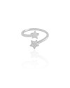 Anel Ajustável Estrelas Cravejado Cristal Tamanho G Ródio Branco