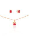 Conjunto Retangular Rubi Cravejado Cristal Banhado na Ouro 18K