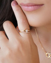 Anel Duplo Oval Cravejado Cristal Tamanho 16 Banhado a Ouro 18K