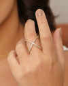 Anel em X Cravejado Cristal Tamanho 23 Banhado a Ouro 18K