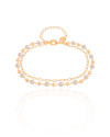 Pulseira Dupla Elos Pérolas Banhado a Ouro 18K