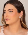Brinco Redondo Baguetes Cravejado Cristal 1.4 cm Banhado a Ouro 18K