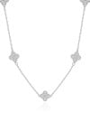 Gargantilha Elos Trevos Cravejados Cristal Ródio Branco - 45 cm