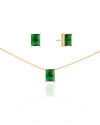 Conjunto Retangular Esmeralda Banhado a Ouro 18K