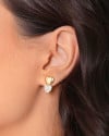 Brinco Coração Duplo Liso Cravejado Cristal 1.5 cm Banhado a Ouro 18K