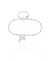 Pulseira Elos Letra F Cravejado Cristal Ródio Branco