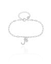 Pulseira Elos Letra J Cravejado Cristal Ródio Branco