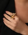 Anel Ajustável Flor Pérola Tamanho G Banhado a Ouro 18K