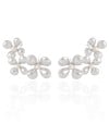 Ear Cuff Flores Pérolas 5.2 cm Ródio Branco