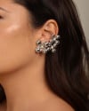 Ear Cuff Flores Pérolas 5.2 cm Ródio Branco