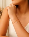 Pulseira Dupla Bolinhas Elos Ponto de Luz Cristal Banhado a Ouro 18K