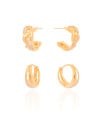 Dupla de Argolas Lisa e Entrelaçada Cravejado Cristal Banhado a Ouro 18K
