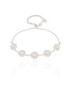 Pulseira Margaridas Pérolas Fecho Gravata Ródio Branco