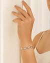 Pulseira Margaridas Pérolas Fecho Gravata Ródio Branco