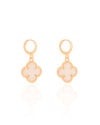Brinco Argola Click Trevo Madrepérola 3.2 cm Banhado a Ouro 18K