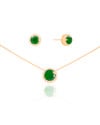 Conjunto Ponto de Luz Esmeralda Cravejado Cristal Banhado a Ouro 18K