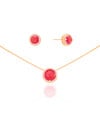 Conjunto Ponto de Luz Rubi Cravejado Cristal Banhado a Ouro 18K
