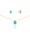Conjunto Gota Topazio Sky Cravejado Cristal Banhado a Ouro 18K