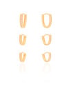 Trio de Argolas em U Cravejadas Cristal Banhado a Ouro 18K