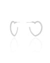 Brinco Argola Coração Cravejado Cristal 2.2 cm Ródio Branco