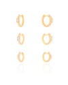 Trio de Argolas Baguetes Cravejado Cristal Banhado a Ouro 18K