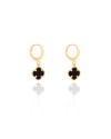 Brinco Argola Click Trevo Tom Onix 2.6 cm Banhado a Ouro 18K