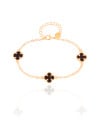 Pulseira Elos Trevos Tom Onix Banhado a Ouro 18K