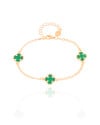 Pulseira Elos Trevos Tom Esmeralda Banhado a Ouro 18K
