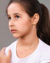 Brinco Infantil Bolinha Safira Rosa Oval Banhado a Ouro 18K