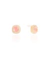 Brinco Quadrado Ponto de Luz Safira Rosa Cravejado Cristal Banhado a Ouro 18K
