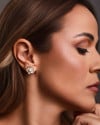 Brinco Flor Baguetes Cristal 1.3 cm Banhado a Ouro 18K