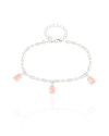 Pulseira Gomos Gotas Safira Rosa Ródio Branco