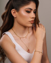 Gargantilha Gomos Gotas Safira Rosa Banhado a Ouro 18K - 40 cm