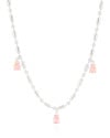 Gargantilha Gomos Gotas Safira Rosa Ródio Branco - 40 cm