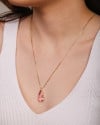 Gargantilha Longa Gota Safira Rosa 2.6 cm Banhado a Ouro 18K - 60 cm