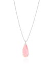 Gargantilha Longa Gota Safira Rosa 2.6 cm Ródio Branco - 60 cm