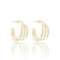 Brinco Argola Três Filetes Lisos Tamanho M Banhado a Ouro 18K