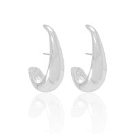 Ear Hook Meia Lua Liso 3.3 cm Ródio Branco