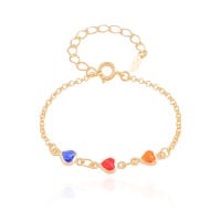Pulseira Infantil Corações Colorido Banhado a Ouro 18K
