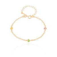 Pulseira Infantil Elos Portugueses Corações Coloridos Banhado a Ouro 18K