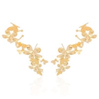Ear Cuff Flores e Borboletas Banhado a Ouro 18K