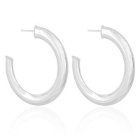 Brinco Argola Achatada Lisa 4.6 cm Ródio Branco