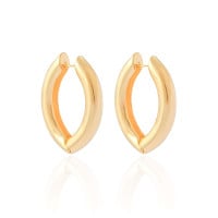 Brinco Argola Tubo Oval Lisa 3.4 cm Banhado a Ouro 18K