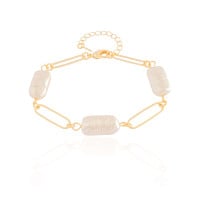 Pulseira Elos Ovais e Pérolas Barroca Banhado a Ouro 18K