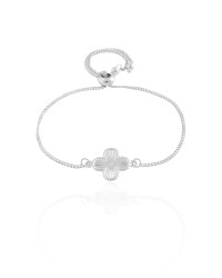 Pulseira Grumet Trevo Riscado Ródio Branco