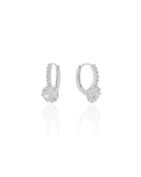 Brinco Argola Click Cravejado com Ponto de Luz Cristal 2.0 cm Ródio Branco