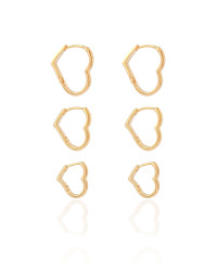 Trio de Argolas Coração Banhado a Ouro 18K