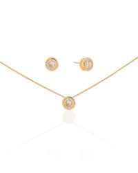 Conjunto Cravação Inglesa Banhado a Ouro 18K