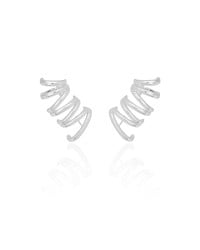 Ear Cuff Duplo 7 Filetes Liso Pressão Ródio Branco