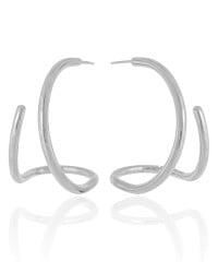 Brinco Meia Argola Fio Liso 4.2 cm Ródio Branco